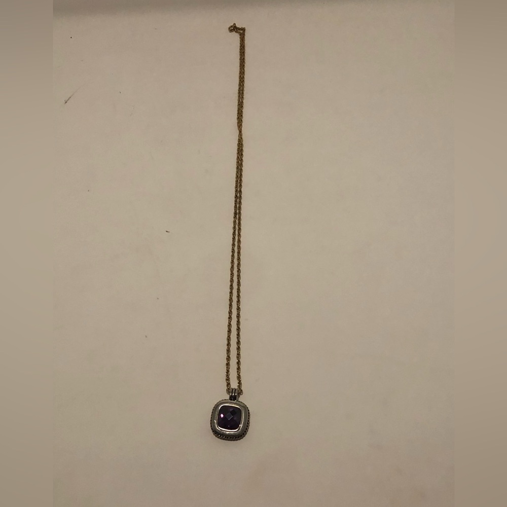 Elegant Purple Pendant Necklace with Gold tone chain